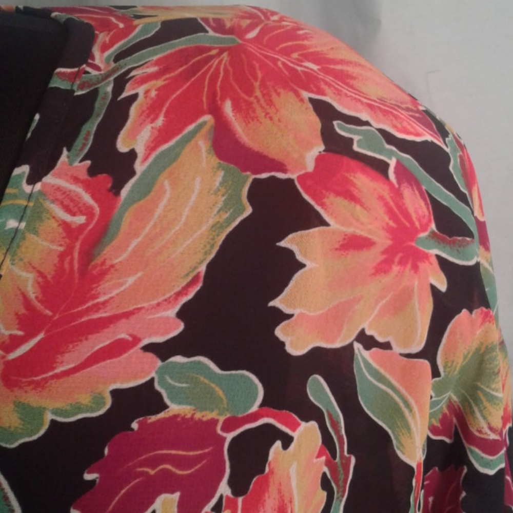 Natori II Small S Tunic Shirt Oversized Vintage Floral Leaves Yellow Orange Red - Picture 3 of 12